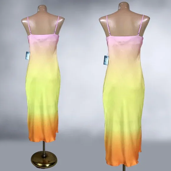 Express 2021 Rainbow Ombre Satin Bias Slip Dress NWT - Picture 7 of 10